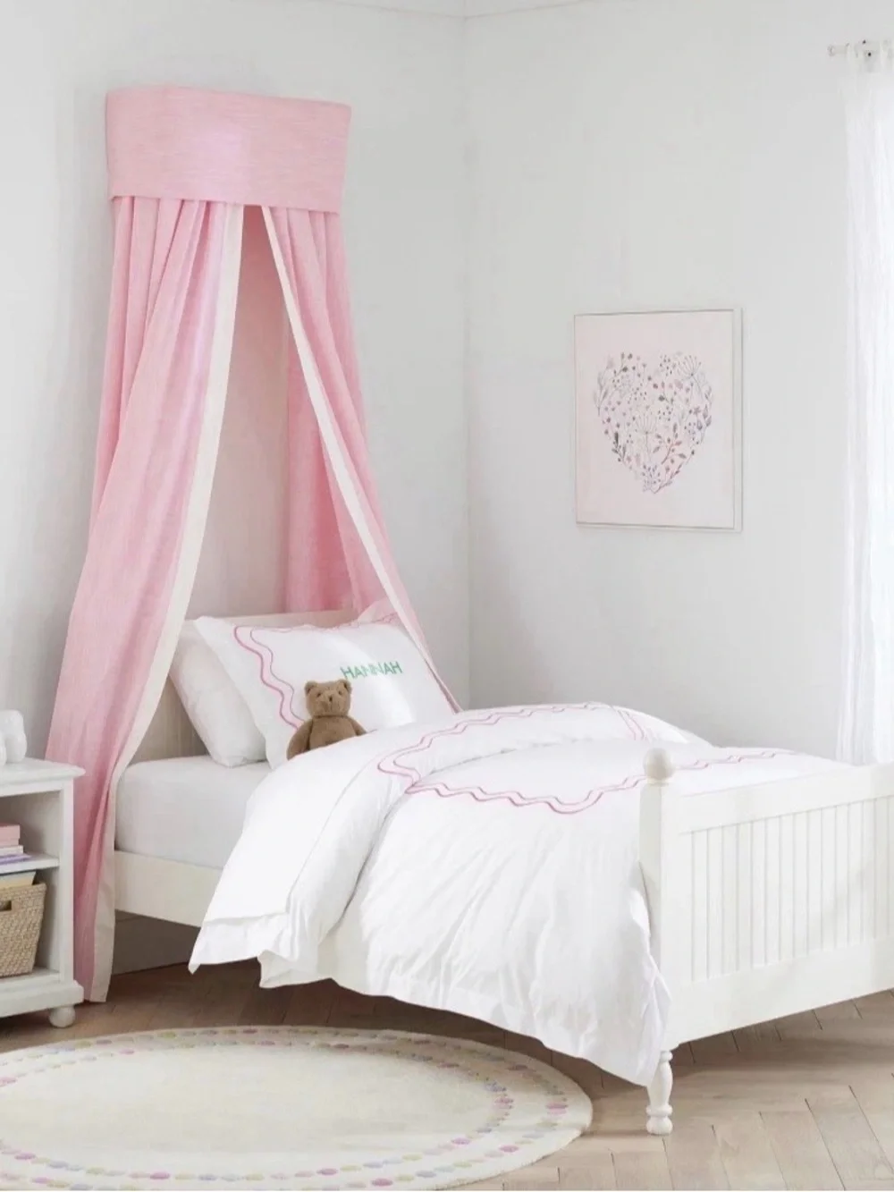 Pottery Barn Kids Pink Linen Box Bed Canopy NWT 42” x 96”